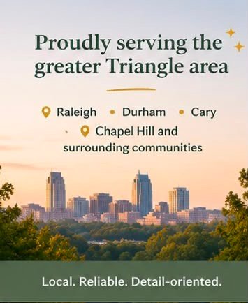 Triangle Shine service area graphic featuring Raleigh, Durham, Cary, and Chapel Hill.